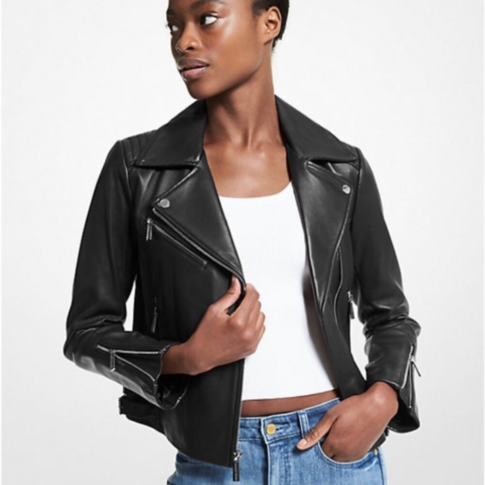 Women's Black Leather Moto Jacket